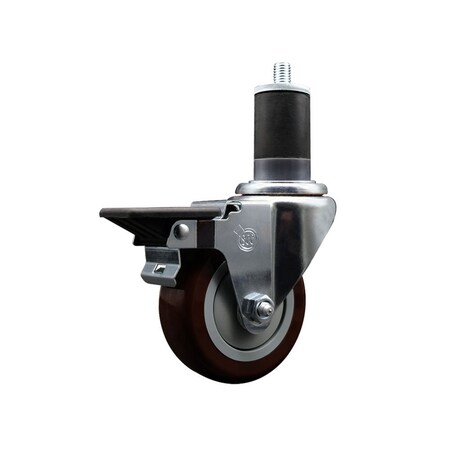 Service Caster 3.5'' Maroon Poly Swivel 1-5/8'' Expanding Stem Caster with Brake SCC-EX20S3514-PPUB-MRN-PLB-158